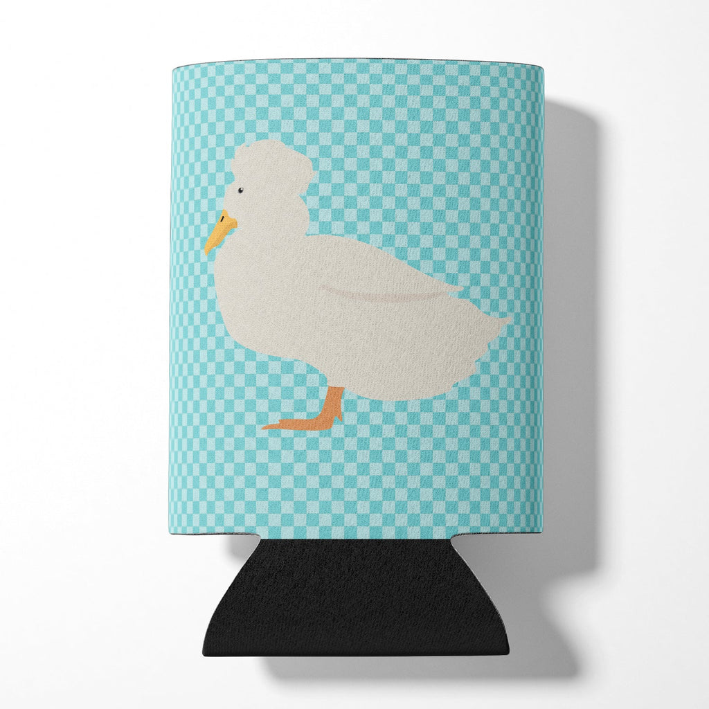 Crested Duck Blue Check Can or Bottle Hugger Cooler Sleeve for Standard 12 oz Cans, Insulated Foam Beer & Soda Can Hugger Reusable