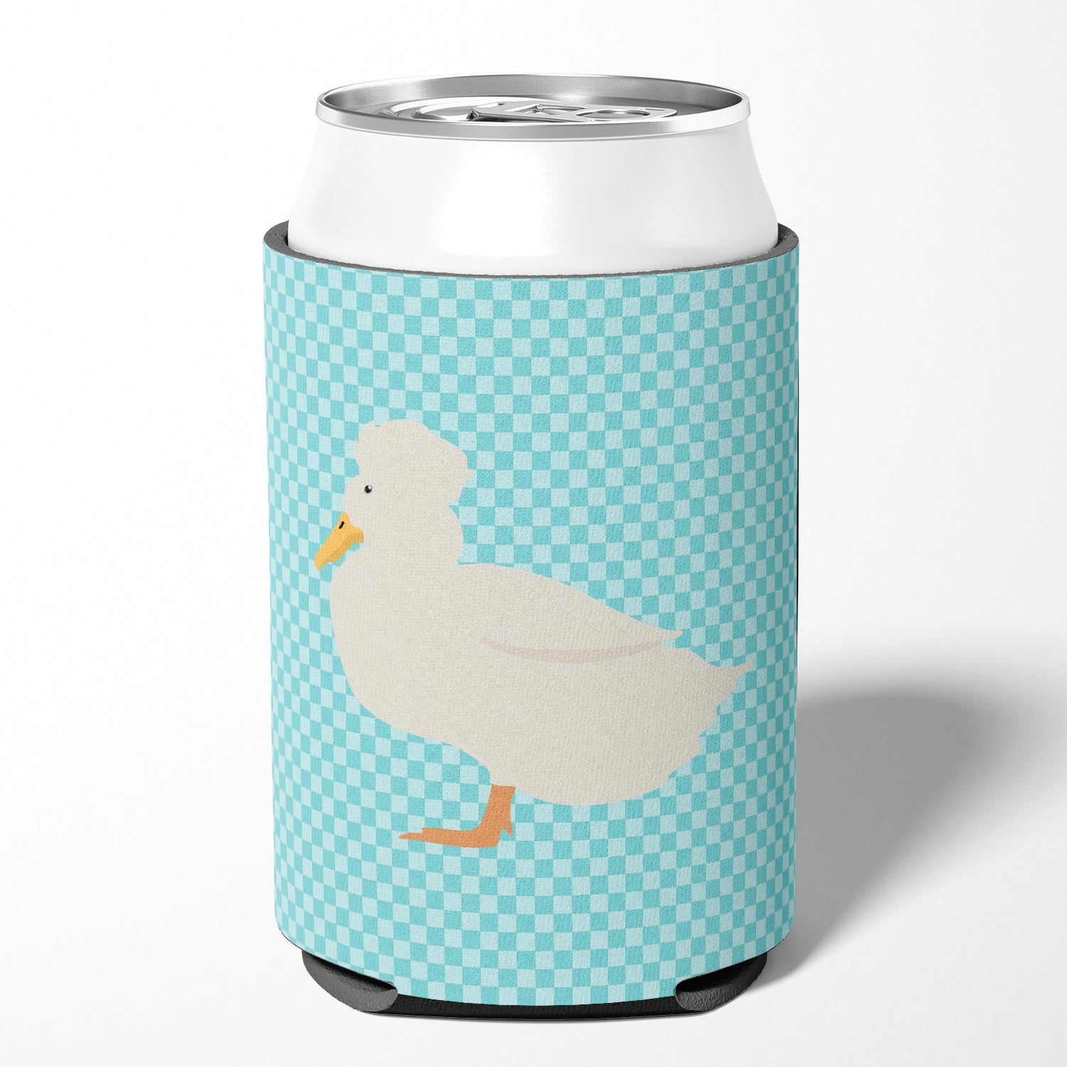 Crested Duck Blue Check Can or Bottle Hugger Cooler Sleeve for Standard 12 oz Cans, Insulated Foam Beer & Soda Can Hugger Reusable