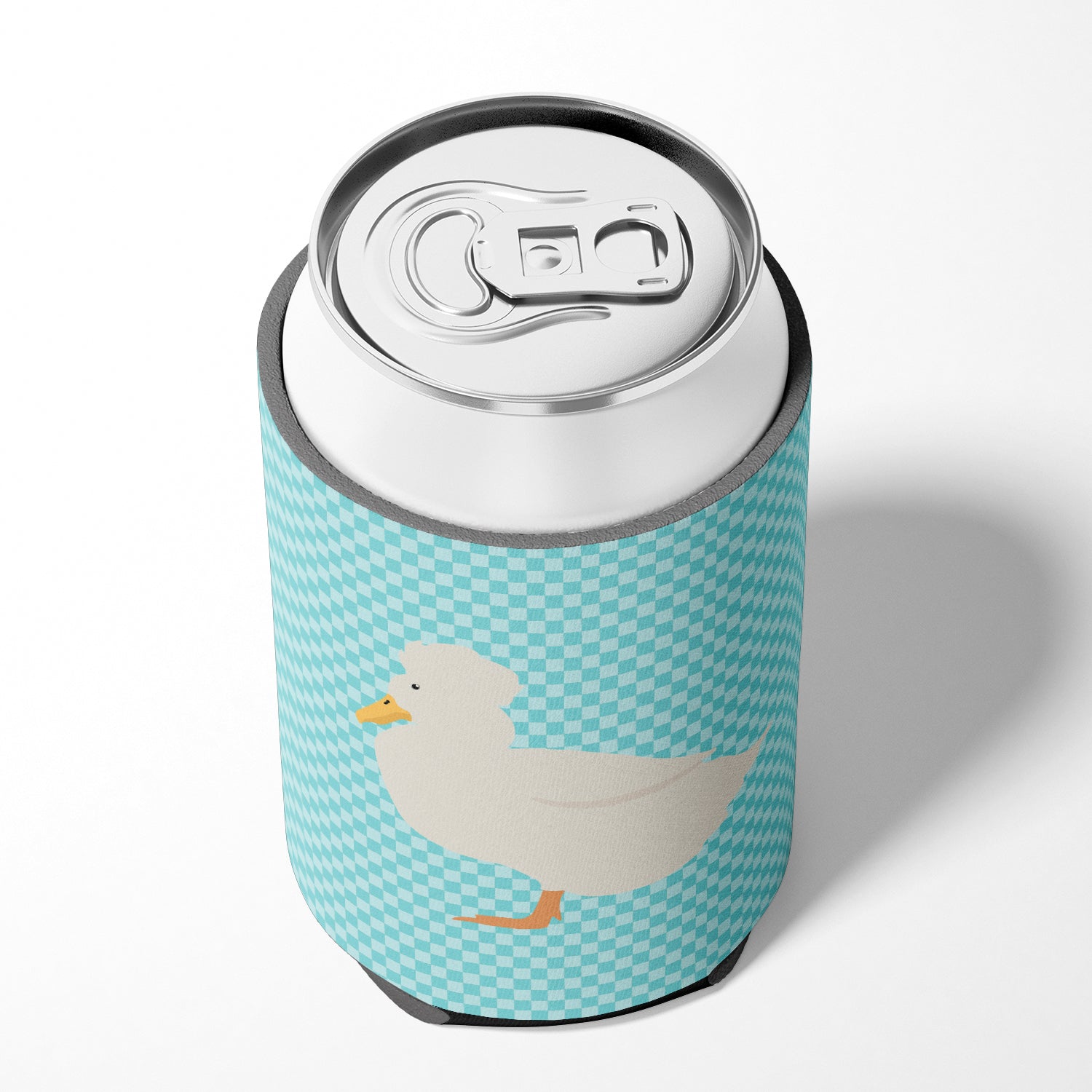 Crested Duck Blue Check Can or Bottle Hugger Cooler Sleeve for Standard 12 oz Cans, Insulated Foam Beer & Soda Can Hugger Reusable