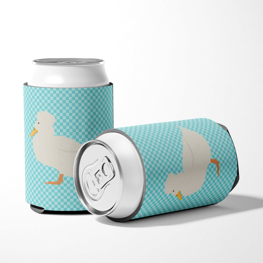 Crested Duck Blue Check Can or Bottle Hugger Cooler Sleeve for Standard 12 oz Cans, Insulated Foam Beer & Soda Can Hugger Reusable