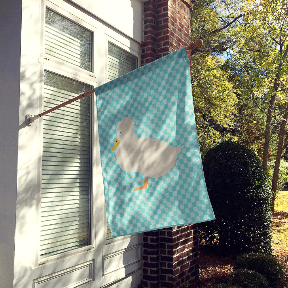 Crested Duck Blue Check House Flag 28x40 Porch Sleeve Pole Decorative Outside Yard Banner Artwork Wall Hanging, Polyester
