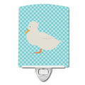 Crested Duck Blue Check Ceramic Night Light Compact, UL-Certified, Ideal for Bedroom, Bathroom, Nursery, Hallway, Kitchen, 6x4x3, Multicolor