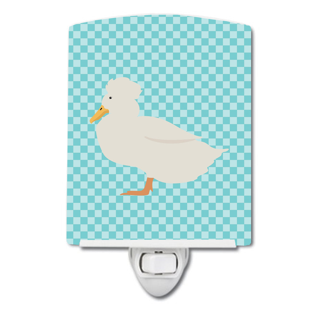 Crested Duck Blue Check Ceramic Night Light Compact, UL-Certified, Ideal for Bedroom, Bathroom, Nursery, Hallway, Kitchen, 6x4x3, Multicolor