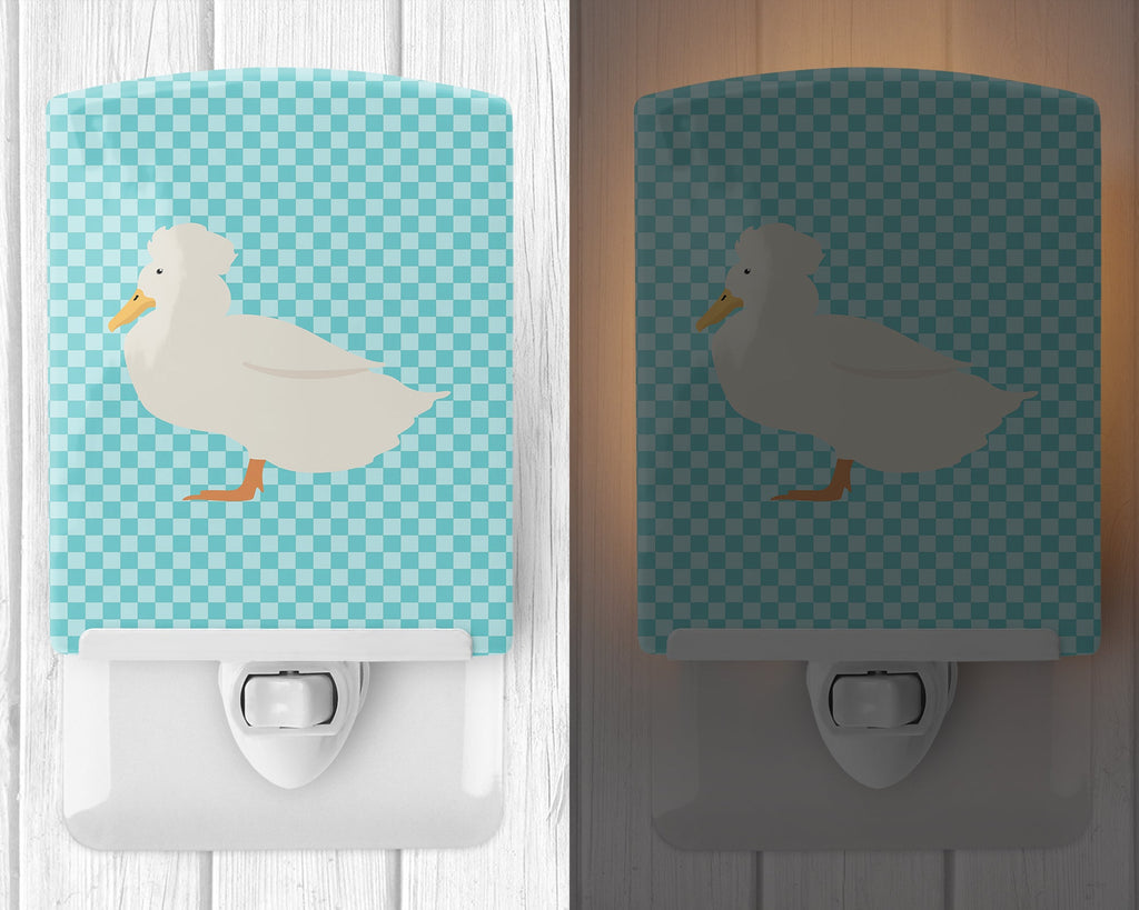 Crested Duck Blue Check Ceramic Night Light Compact, UL-Certified, Ideal for Bedroom, Bathroom, Nursery, Hallway, Kitchen, 6x4x3, Multicolor
