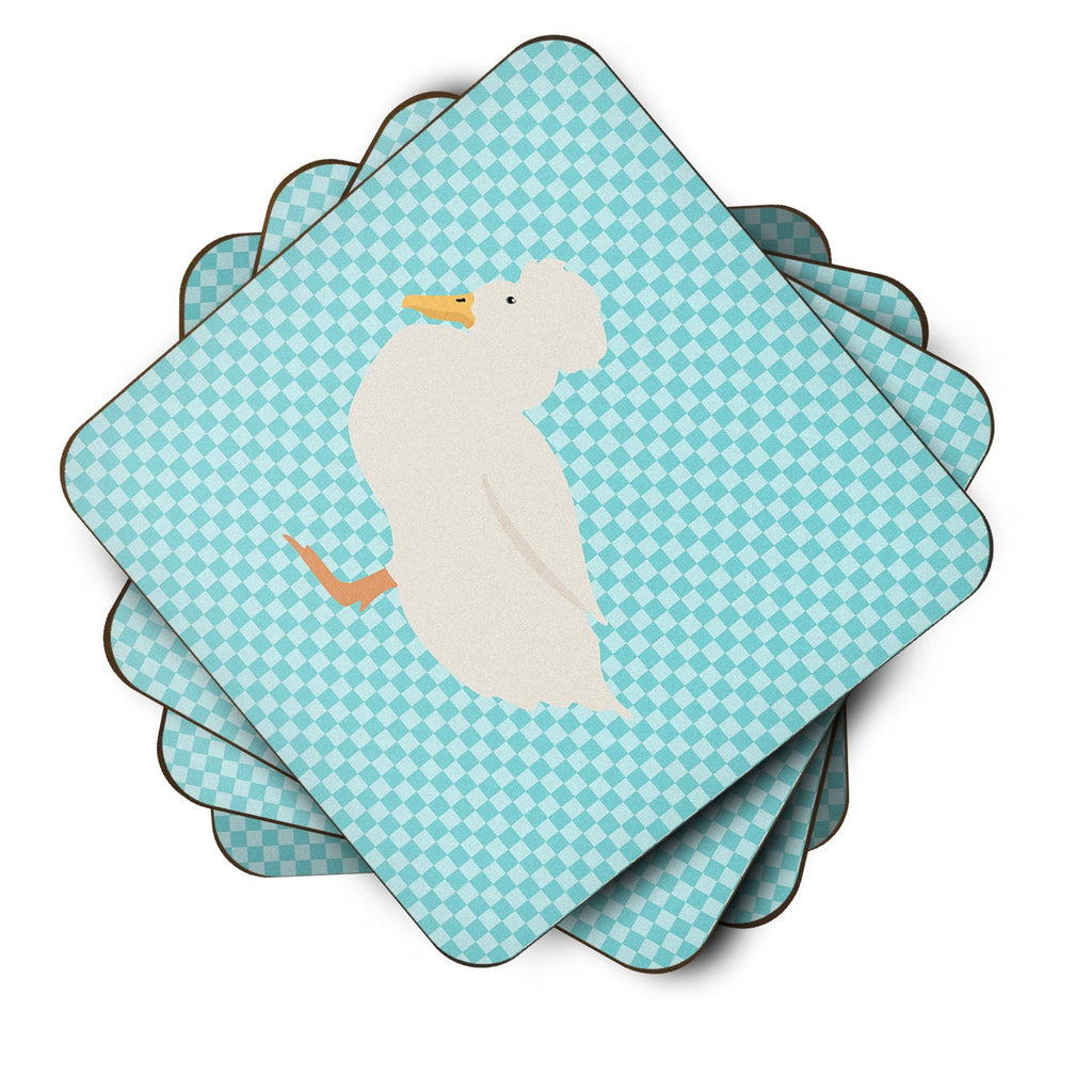 Crested Duck Blue Check Foam Coasters Set of 4 Cup Coasters for Indoor Outdoor, Tabletop Protection, Anti Slip, Mouse pad Material