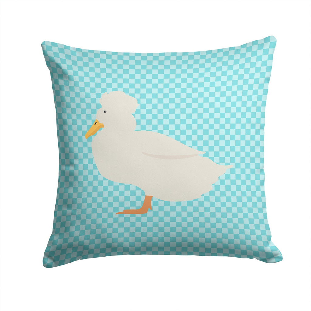 Crested Duck Blue Check Decorative Throw Pillow 14x14 Indoor Outdoor Accent Cushion, Fabric Cover with Insert for Sofa, Bed, Porch & Living Room