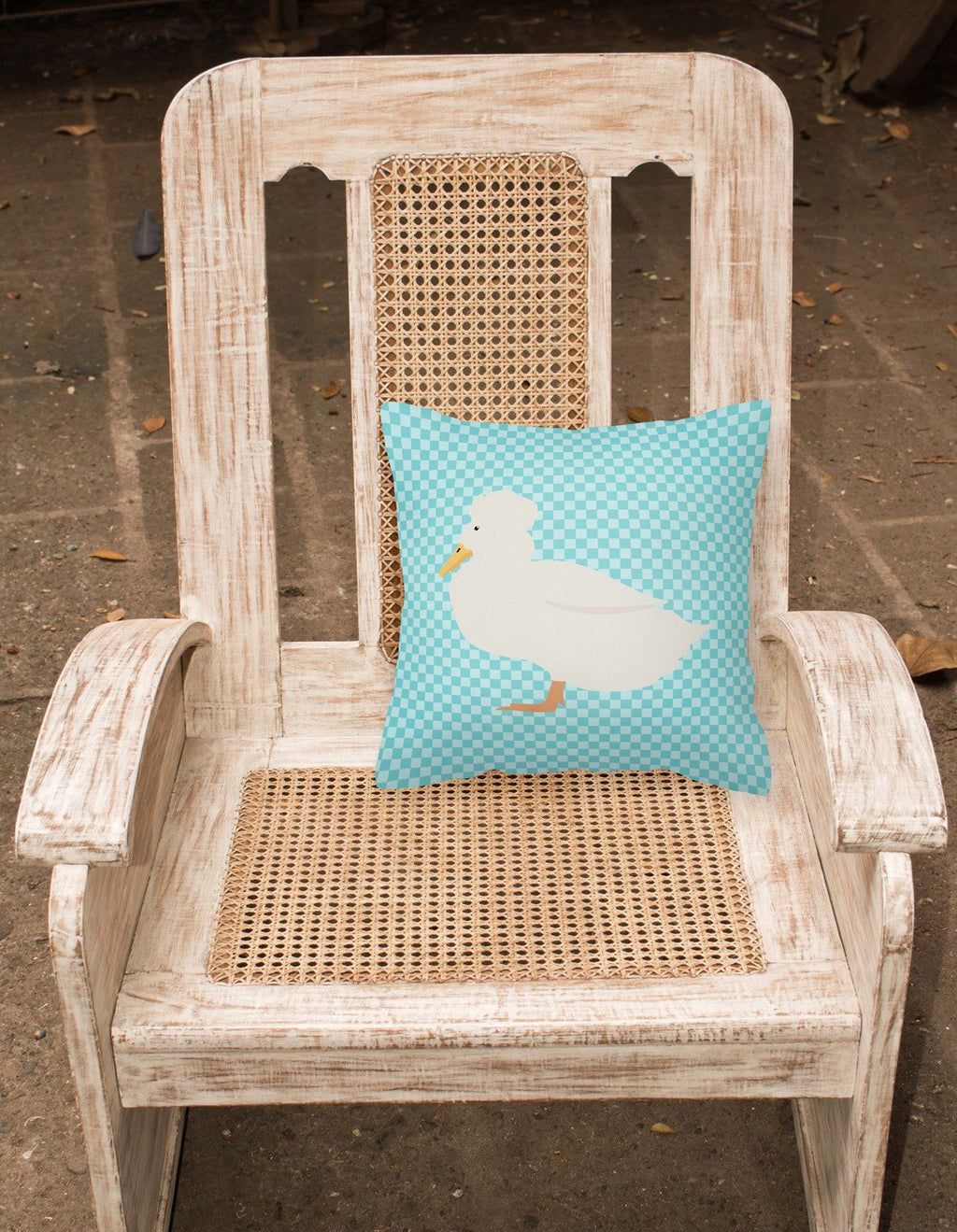 Crested Duck Blue Check Decorative Throw Pillow 18x18 Indoor Outdoor Accent Cushion, Fabric Cover with Insert for Sofa, Bed, Porch & Living Room