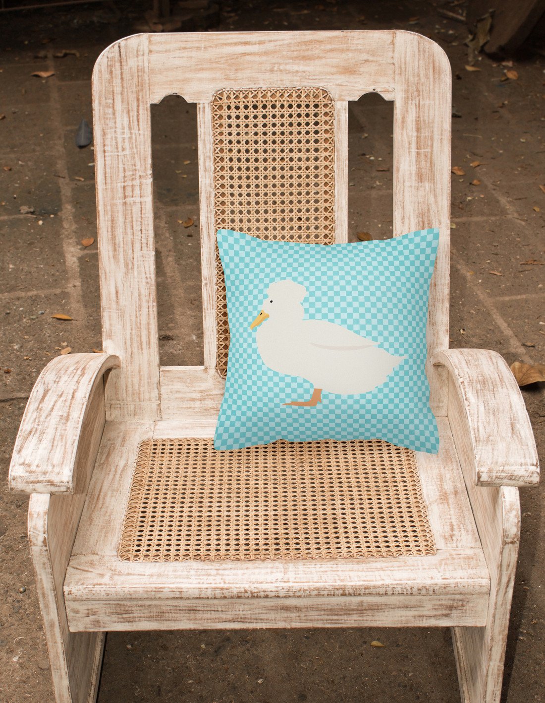 Crested Duck Blue Check Decorative Throw Pillow 18x18 Indoor Outdoor Accent Cushion, Fabric Cover with Insert for Sofa, Bed, Porch & Living Room