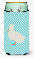 Crested Duck Blue Check Tall Boy Hugger Can Cooler Sleeve Machine Washable Drink Collapsible Insulator Beverage Insulated Holder