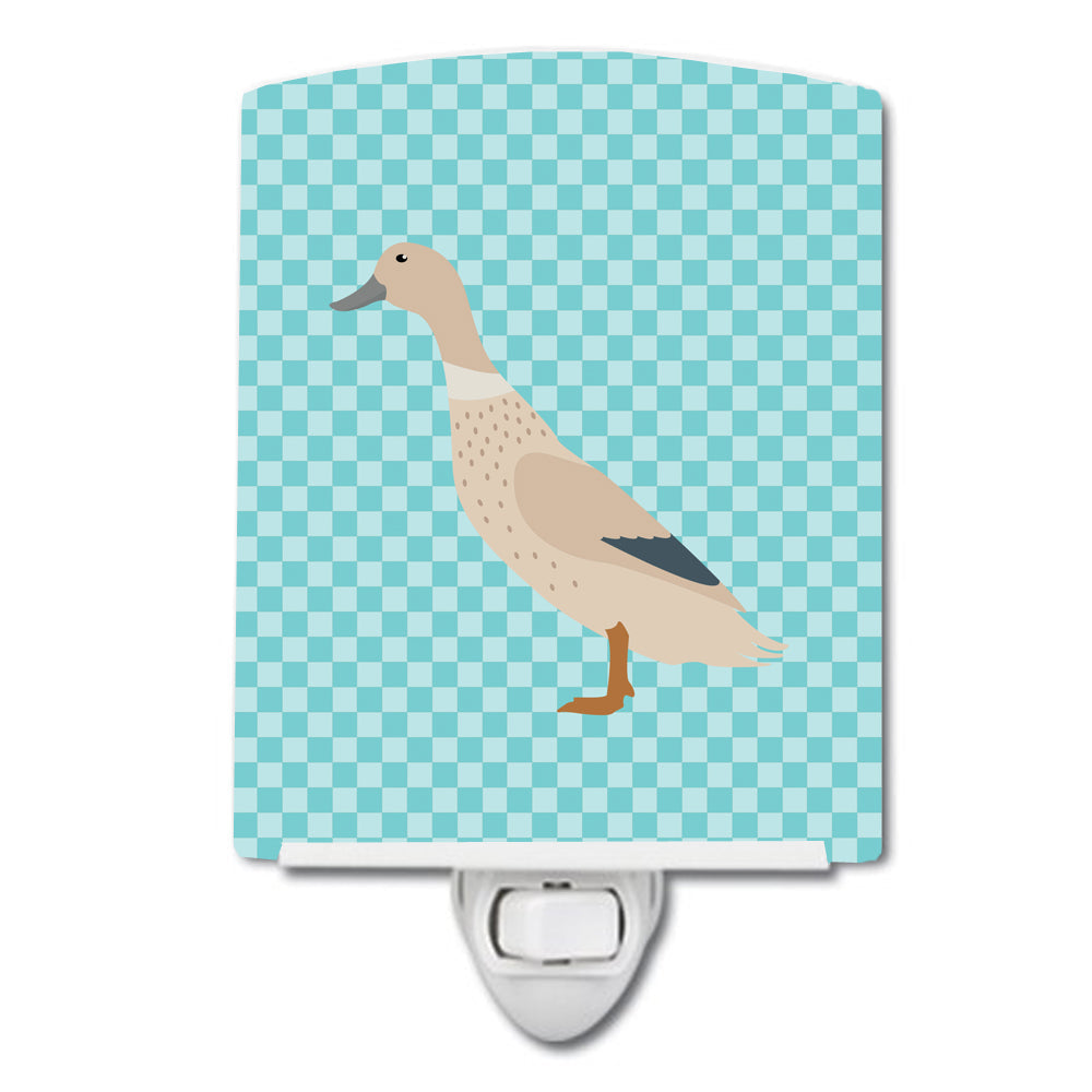 West Harlequin Duck Blue Check Ceramic Night Light Compact, UL-Certified, Ideal for Bedroom, Bathroom, Nursery, Hallway, Kitchen, 6x4x3, Multicolor