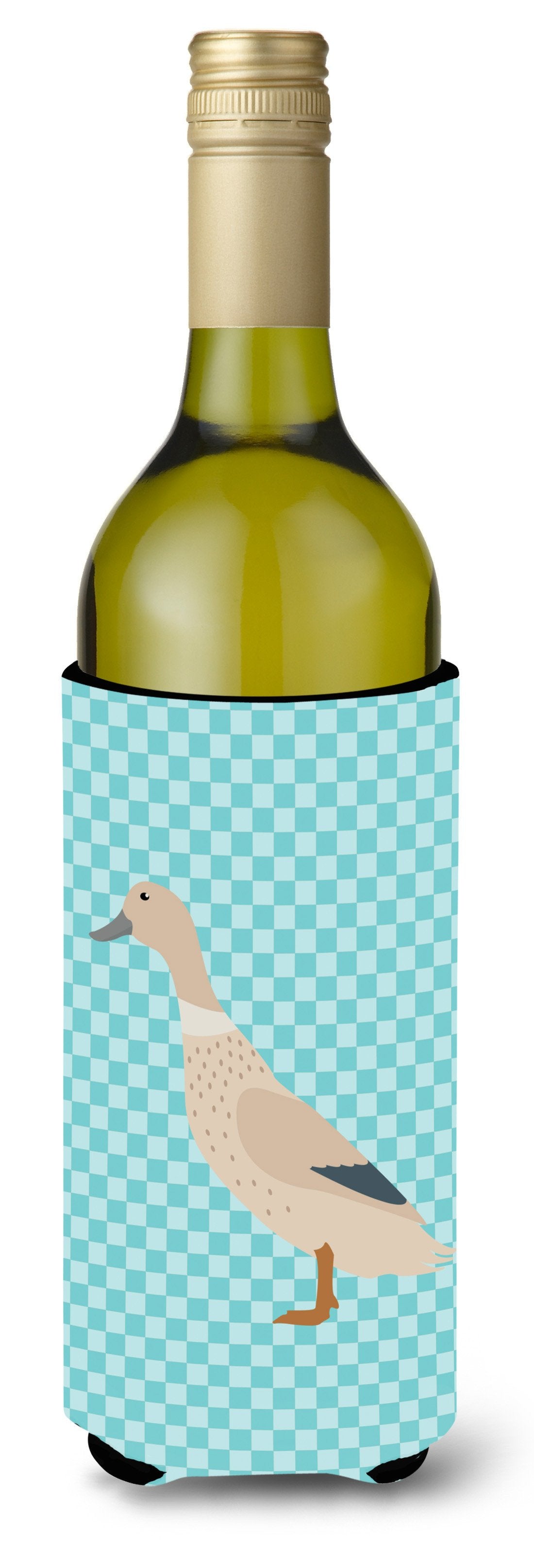 West Harlequin Duck Blue Check Wine Bottle Hugger Gift Sleeve for Standard 750 ml Bottles, Insulated Reusable Also Fits Mini Shot & Pint Bottles