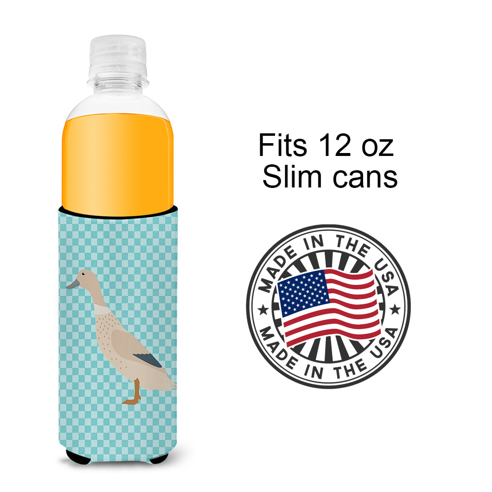 West Harlequin Duck Blue Check Slim Can Hugger , Insulated Foam Hugger for 12 oz Slim Cans, Beer Bottles & Water Bottles, Printed in USA