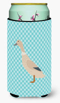 West Harlequin Duck Blue Check Tall Boy Hugger Can Cooler Sleeve Machine Washable Drink Collapsible Insulator Beverage Insulated Holder