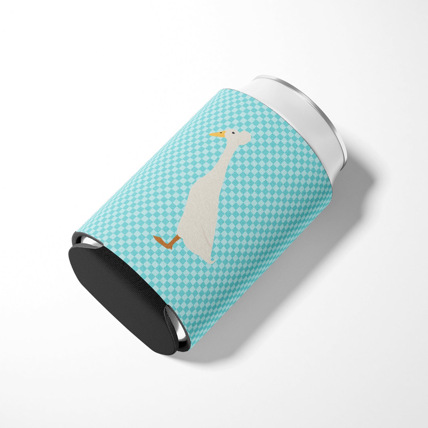 Bali Duck Blue Check Can or Bottle Hugger Cooler Sleeve for Standard 12 oz Cans, Insulated Foam Beer & Soda Can Hugger Reusable