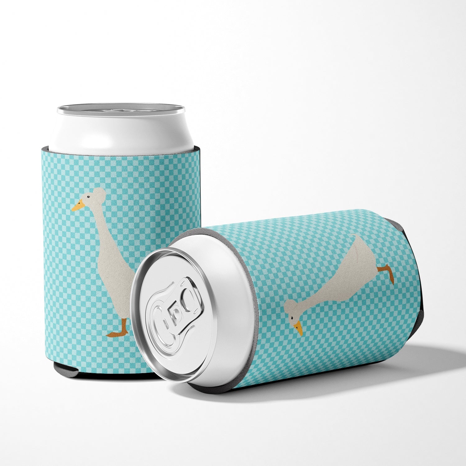 Bali Duck Blue Check Can or Bottle Hugger Cooler Sleeve for Standard 12 oz Cans, Insulated Foam Beer & Soda Can Hugger Reusable