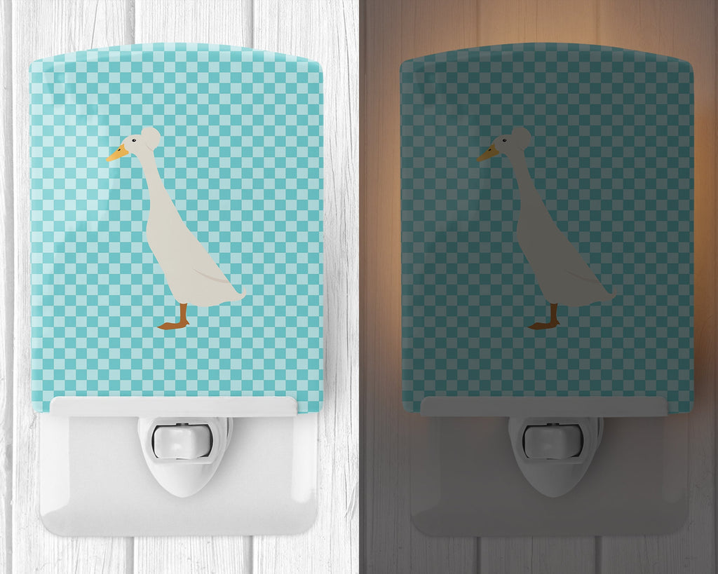 Bali Duck Blue Check Ceramic Night Light Compact, UL-Certified, Ideal for Bedroom, Bathroom, Nursery, Hallway, Kitchen, 6x4x3, Multicolor