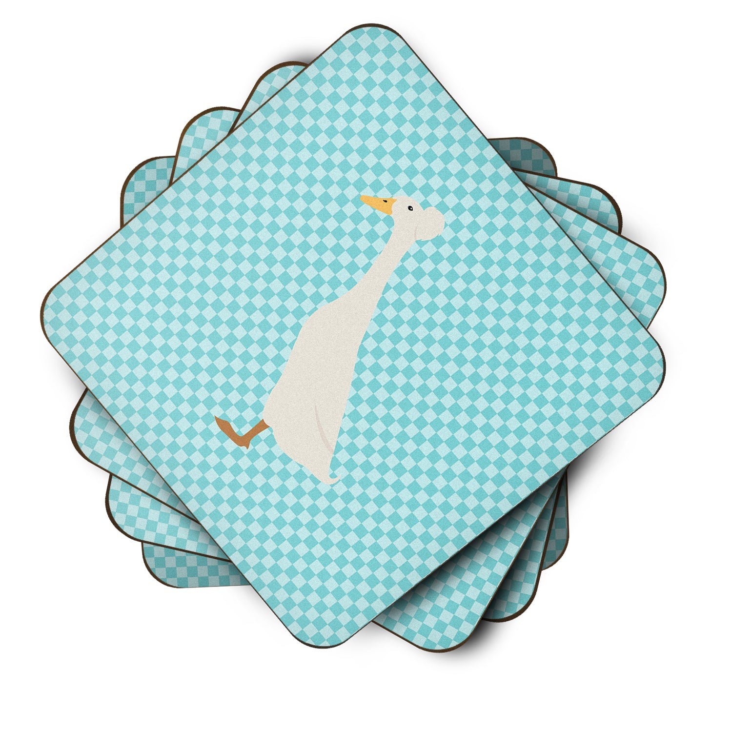Bali Duck Blue Check Foam Coasters Set of 4 Cup Coasters for Indoor Outdoor, Tabletop Protection, Anti Slip, Mouse pad Material