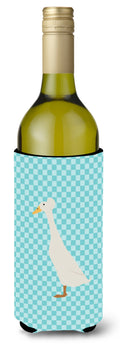 Bali Duck Blue Check Wine Bottle Hugger Gift Sleeve for Standard 750 ml Bottles, Insulated Reusable Also Fits Mini Shot & Pint Bottles