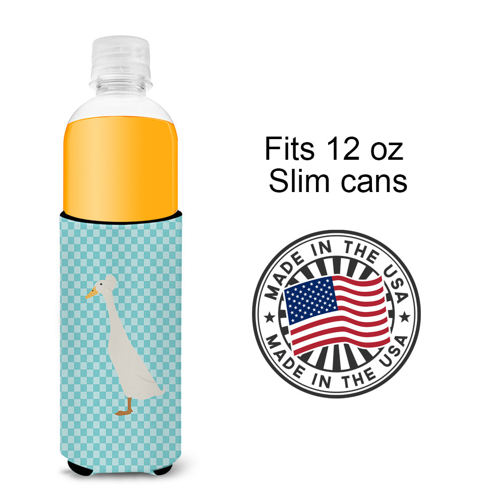 Bali Duck Blue Check Slim Can Hugger , Insulated Foam Hugger for 12 oz Slim Cans, Beer Bottles & Water Bottles, Printed in USA
