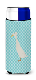 Bali Duck Blue Check Slim Can Hugger , Insulated Foam Hugger for 12 oz Slim Cans, Beer Bottles & Water Bottles, Printed in USA