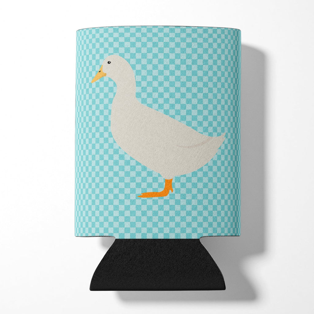 American Pekin Duck Blue Check Can or Bottle Hugger Cooler Sleeve for Standard 12 oz Cans, Insulated Foam Beer & Soda Can Hugger Reusable