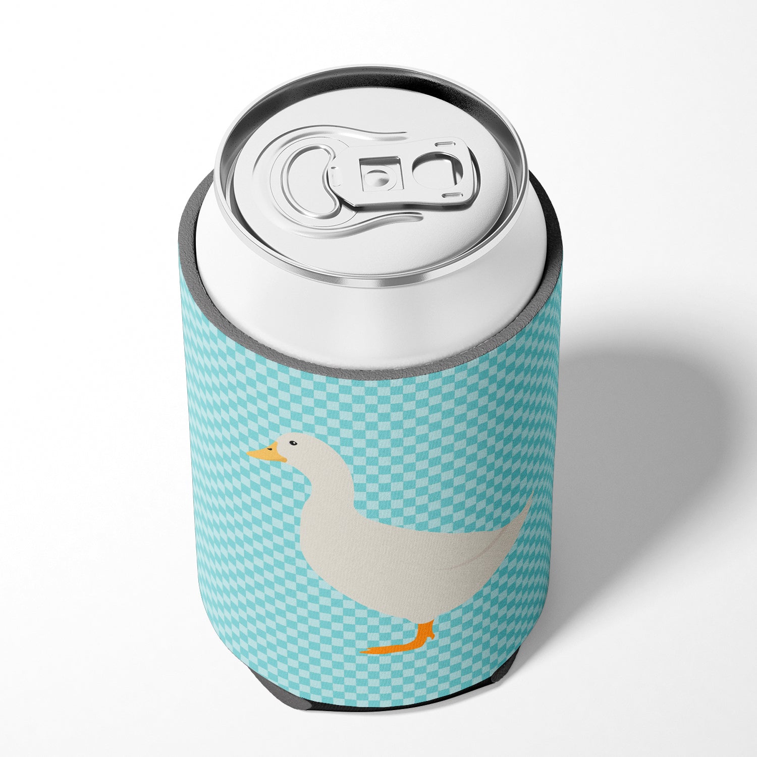 American Pekin Duck Blue Check Can or Bottle Hugger Cooler Sleeve for Standard 12 oz Cans, Insulated Foam Beer & Soda Can Hugger Reusable