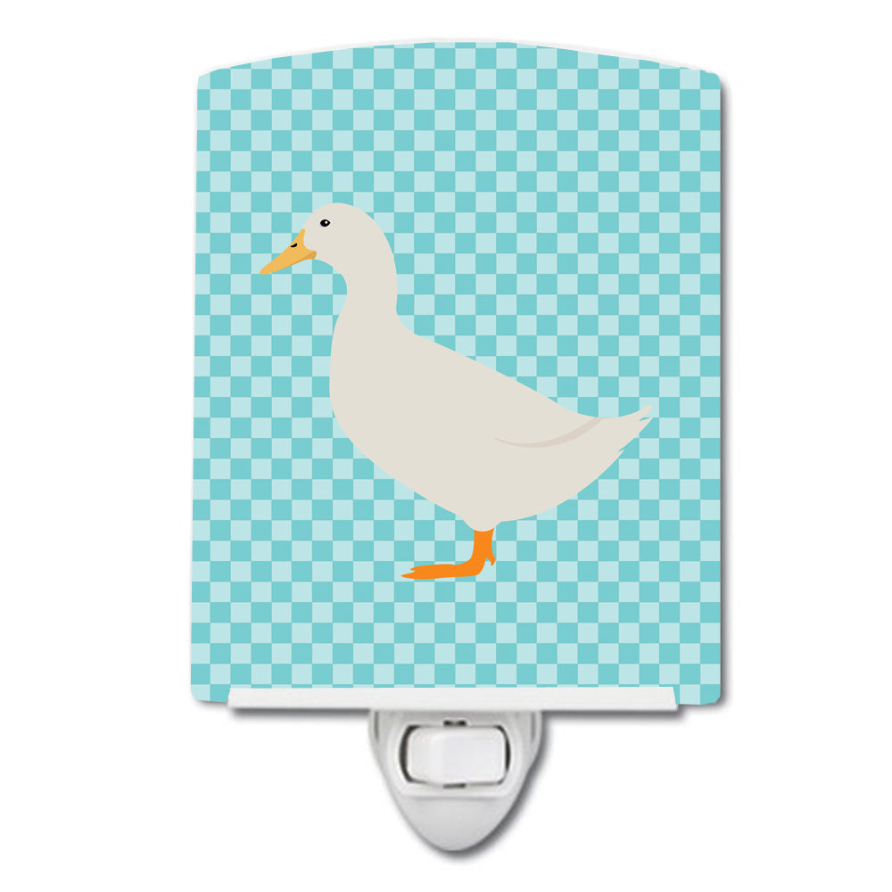 American Pekin Duck Blue Check Ceramic Night Light Compact, UL-Certified, Ideal for Bedroom, Bathroom, Nursery, Hallway, Kitchen, 6x4x3, Multicolor