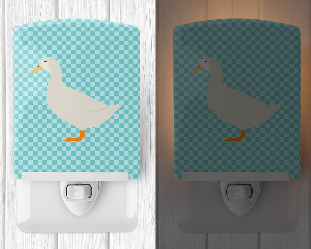American Pekin Duck Blue Check Ceramic Night Light Compact, UL-Certified, Ideal for Bedroom, Bathroom, Nursery, Hallway, Kitchen, 6x4x3, Multicolor