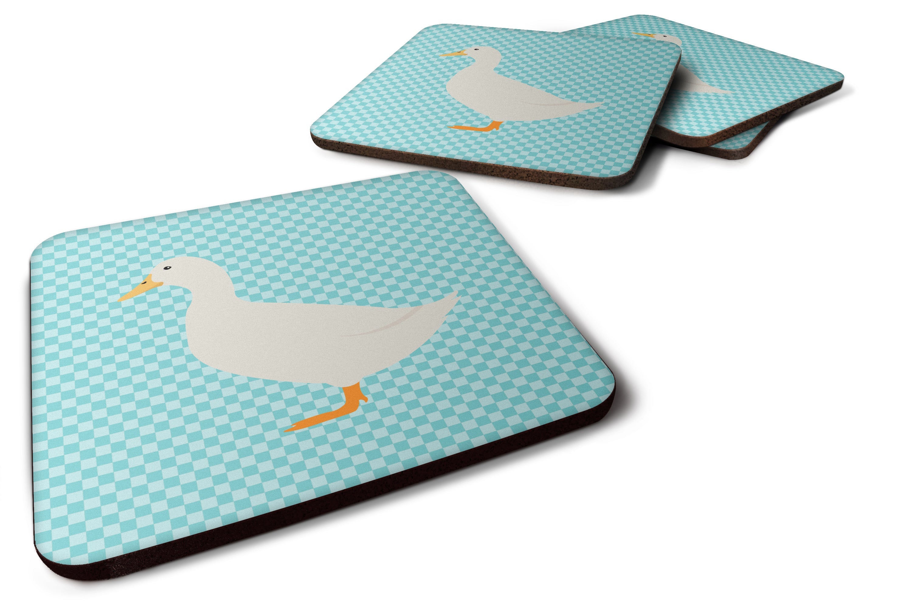 American Pekin Duck Blue Check Foam Coasters Set of 4 Cup Coasters for Indoor Outdoor, Tabletop Protection, Anti Slip, Mouse pad Material