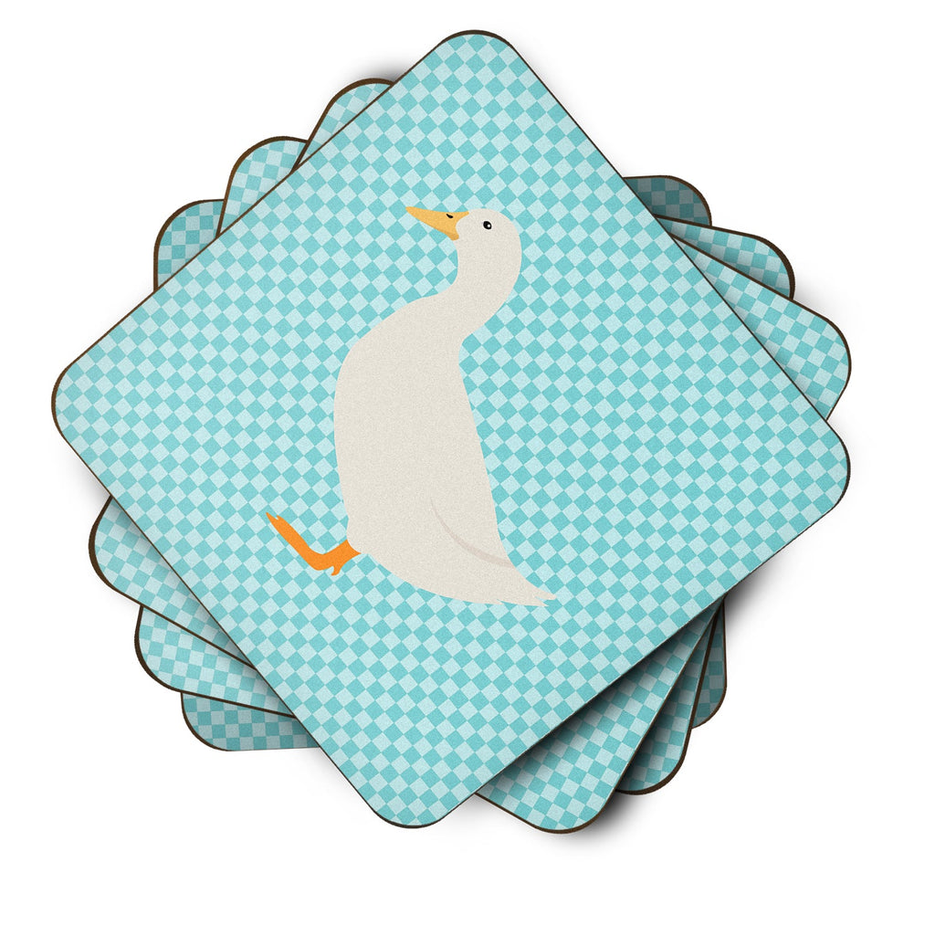 American Pekin Duck Blue Check Foam Coasters Set of 4 Cup Coasters for Indoor Outdoor, Tabletop Protection, Anti Slip, Mouse pad Material