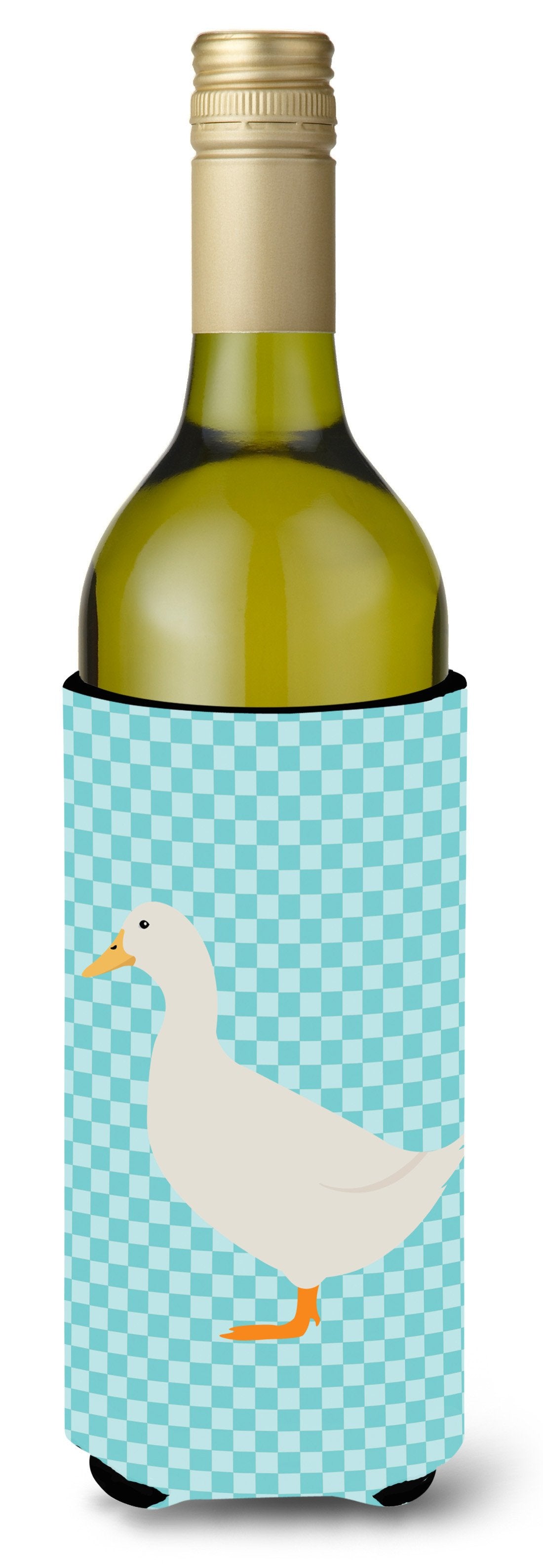 American Pekin Duck Blue Check Wine Bottle Hugger Gift Sleeve for Standard 750 ml Bottles, Insulated Reusable Also Fits Mini Shot & Pint Bottles