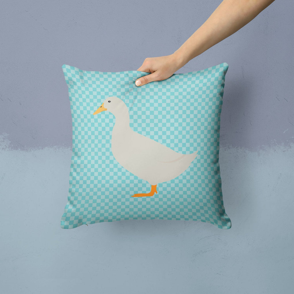 American Pekin Duck Blue Check Decorative Throw Pillow 14x14 Indoor Outdoor Accent Cushion, Fabric Cover with Insert for Sofa, Bed, Porch & Living Room