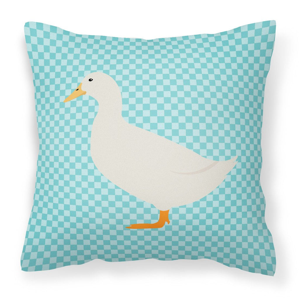 American Pekin Duck Blue Check Decorative Throw Pillow 18x18 Indoor Outdoor Accent Cushion, Fabric Cover with Insert for Sofa, Bed, Porch & Living Room