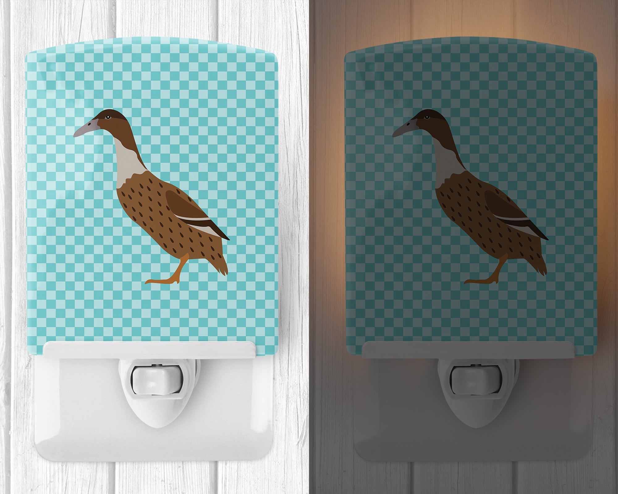 Dutch Hook Bill Duck Blue Check Ceramic Night Light Compact, UL-Certified, Ideal for Bedroom, Bathroom, Nursery, Hallway, Kitchen, 6x4x3, Multicolor