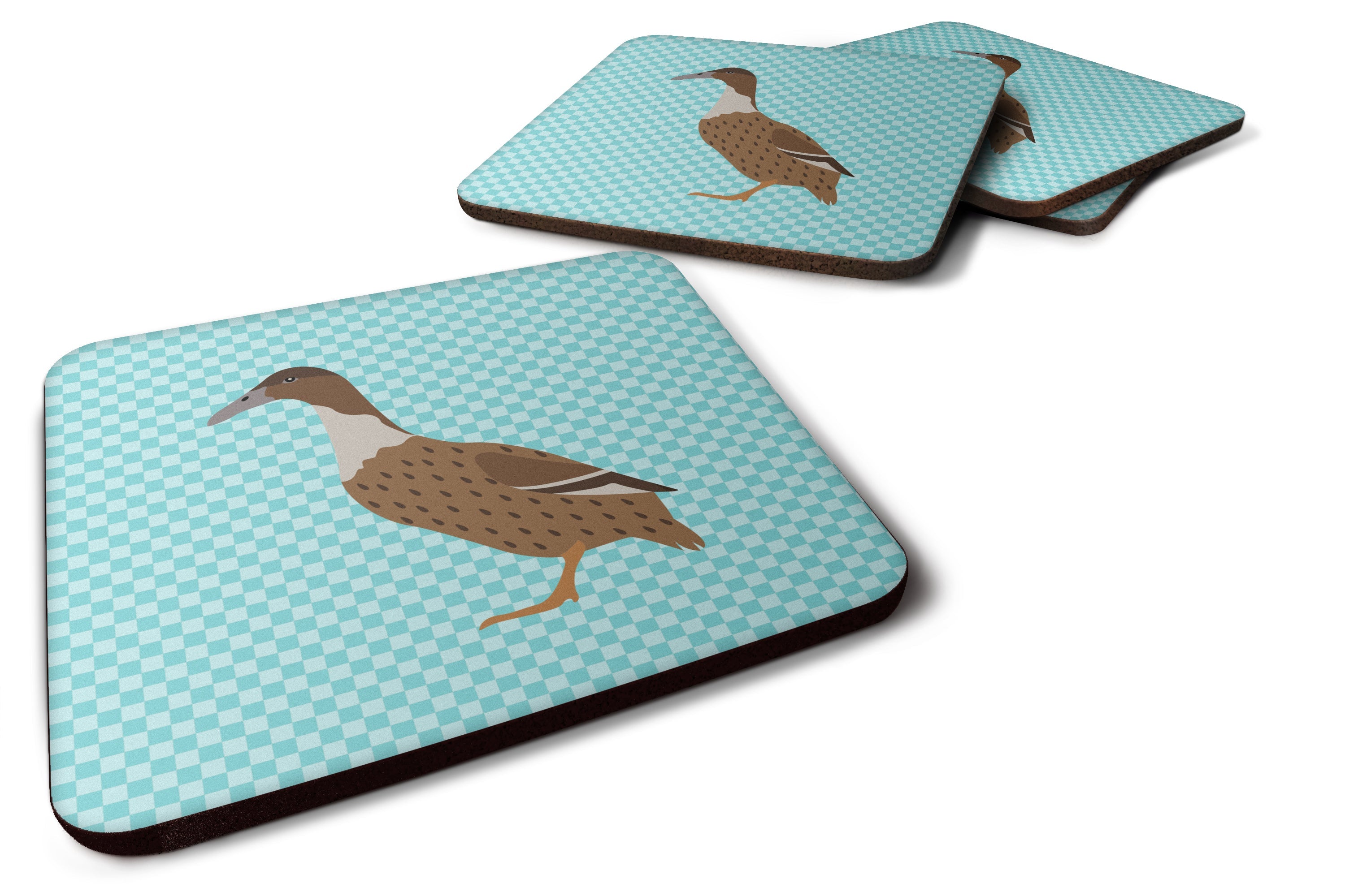 Dutch Hook Bill Duck Blue Check Foam Coasters Set of 4 Cup Coasters for Indoor Outdoor, Tabletop Protection, Anti Slip, Mouse pad Material