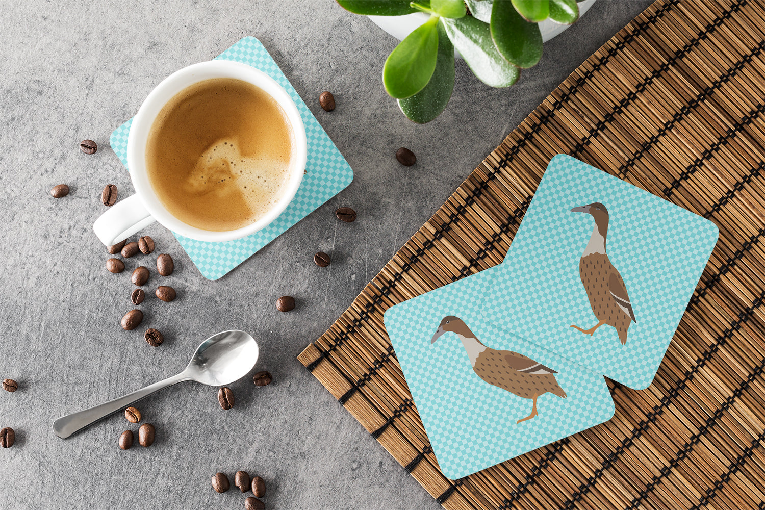 Dutch Hook Bill Duck Blue Check Foam Coasters Set of 4 Cup Coasters for Indoor Outdoor, Tabletop Protection, Anti Slip, Mouse pad Material
