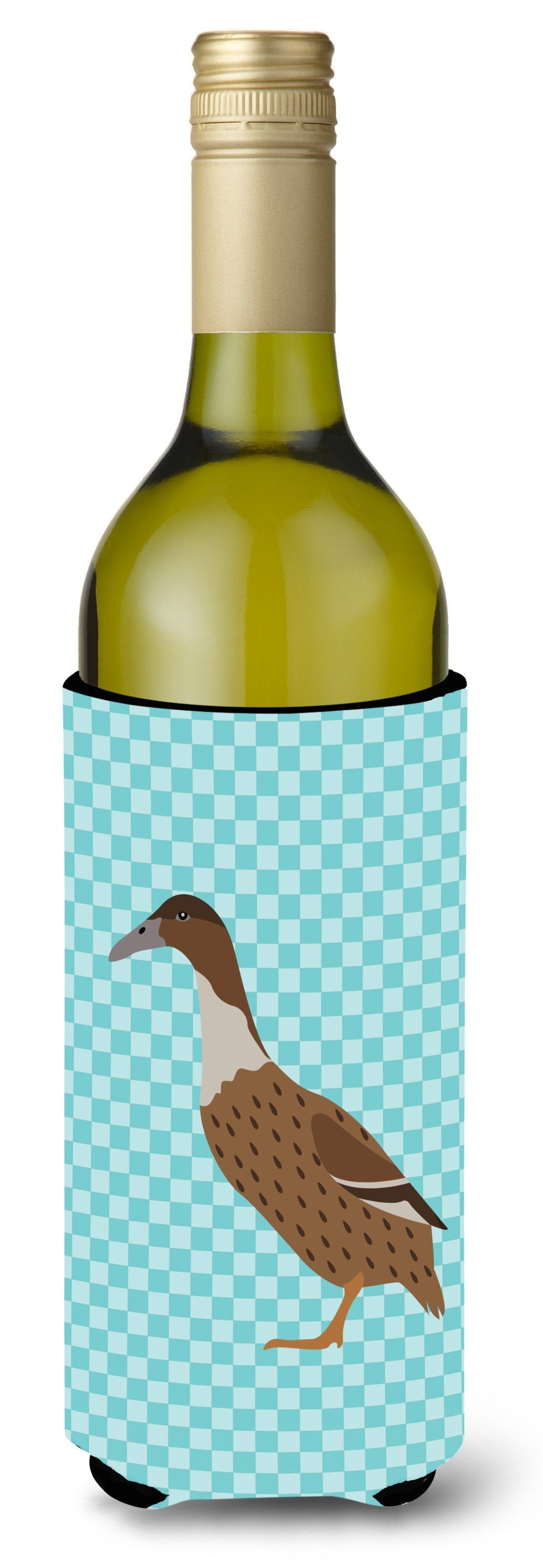 Dutch Hook Bill Duck Blue Check Wine Bottle Hugger Gift Sleeve for Standard 750 ml Bottles, Insulated Reusable Also Fits Mini Shot & Pint Bottles