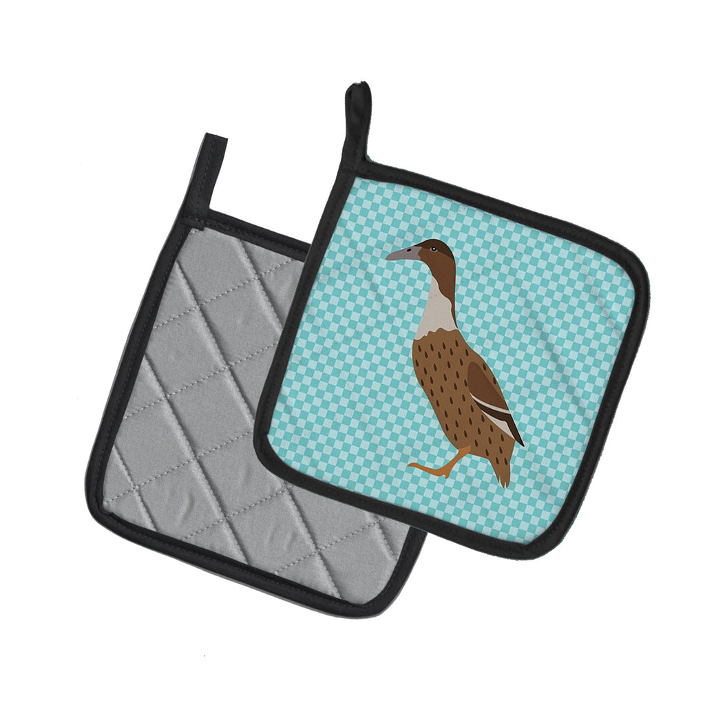 Dutch Hook Bill Duck Blue Check Pot Holder Set of 2 Heat Resistant Quilted Hot Pads 7.5 x 7.5 Inch, Insulated Kitchen Trivets for Cooking & Baking