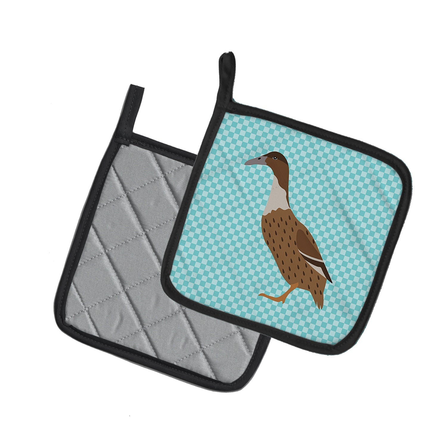Dutch Hook Bill Duck Blue Check Pot Holder Set of 2 Heat Resistant Quilted Hot Pads 7.5 x 7.5 Inch, Insulated Kitchen Trivets for Cooking & Baking