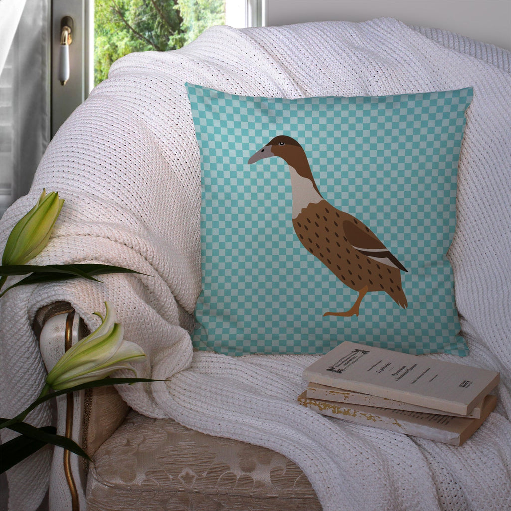 Dutch Hook Bill Duck Blue Check Decorative Throw Pillow 14x14 Indoor Outdoor Accent Cushion, Fabric Cover with Insert for Sofa, Bed, Porch & Living Room