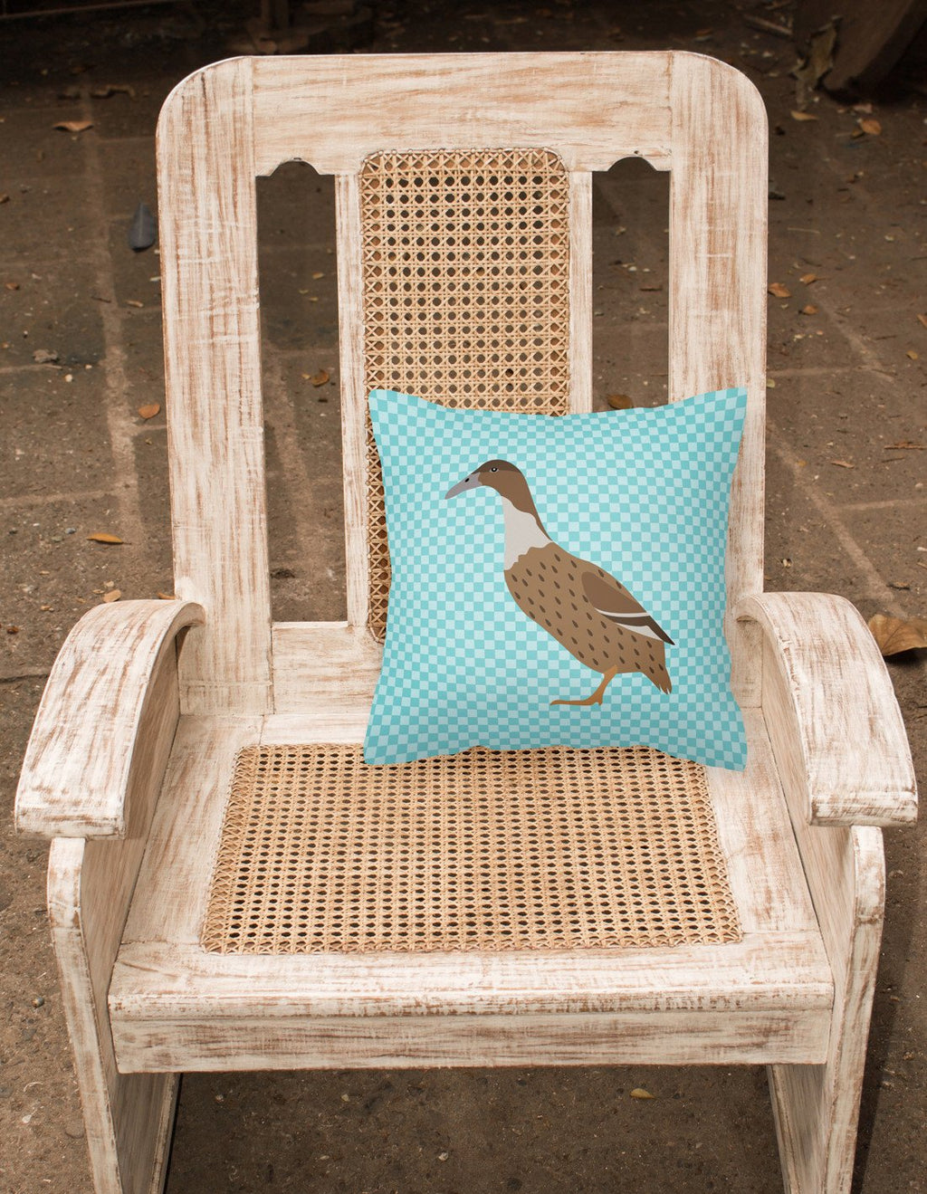 Dutch Hook Bill Duck Blue Check Decorative Throw Pillow 18x18 Indoor Outdoor Accent Cushion, Fabric Cover with Insert for Sofa, Bed, Porch & Living Room