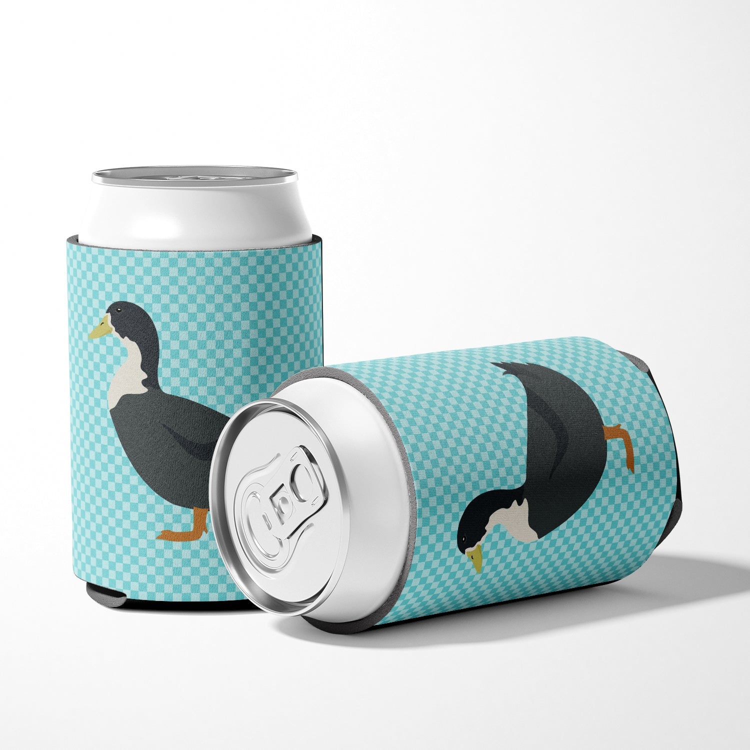 Blue Swedish Duck Blue Check Can or Bottle Hugger Cooler Sleeve for Standard 12 oz Cans, Insulated Foam Beer & Soda Can Hugger Reusable