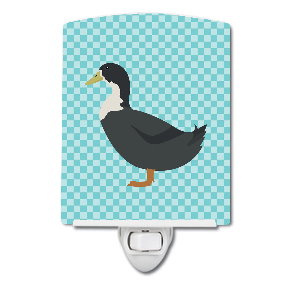 Blue Swedish Duck Blue Check Ceramic Night Light Compact, UL-Certified, Ideal for Bedroom, Bathroom, Nursery, Hallway, Kitchen, 6x4x3, Multicolor