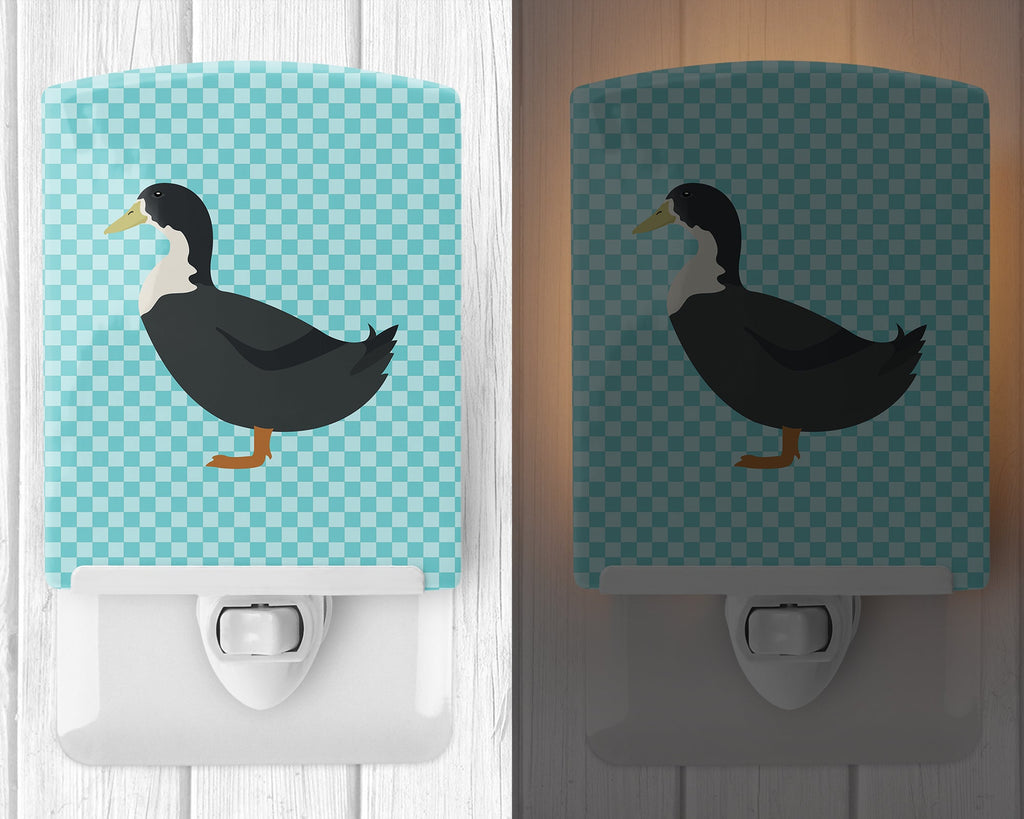 Blue Swedish Duck Blue Check Ceramic Night Light Compact, UL-Certified, Ideal for Bedroom, Bathroom, Nursery, Hallway, Kitchen, 6x4x3, Multicolor