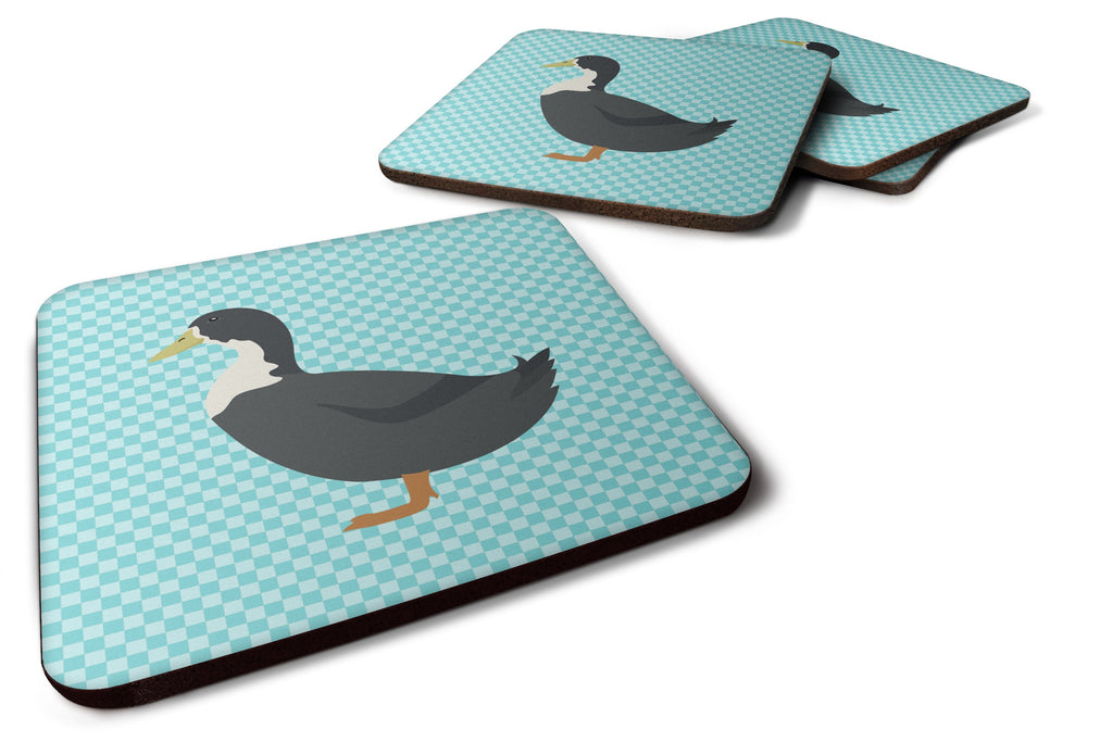 Blue Swedish Duck Blue Check Foam Coasters Set of 4 Cup Coasters for Indoor Outdoor, Tabletop Protection, Anti Slip, Mouse pad Material
