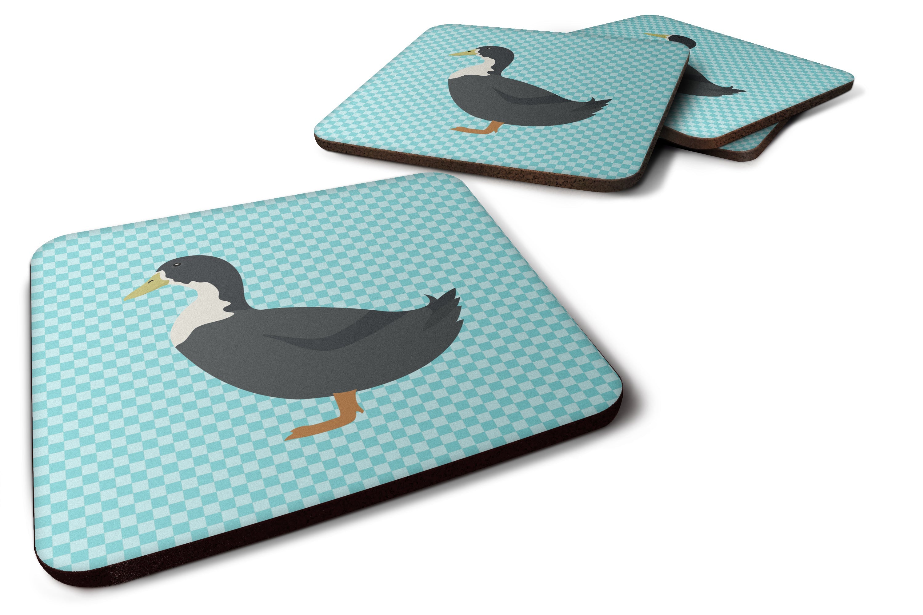 Blue Swedish Duck Blue Check Foam Coasters Set of 4 Cup Coasters for Indoor Outdoor, Tabletop Protection, Anti Slip, Mouse pad Material