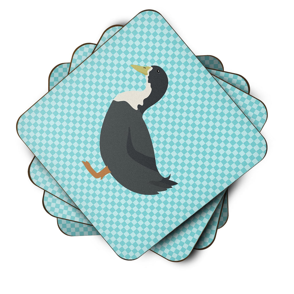 Blue Swedish Duck Blue Check Foam Coasters Set of 4 Cup Coasters for Indoor Outdoor, Tabletop Protection, Anti Slip, Mouse pad Material