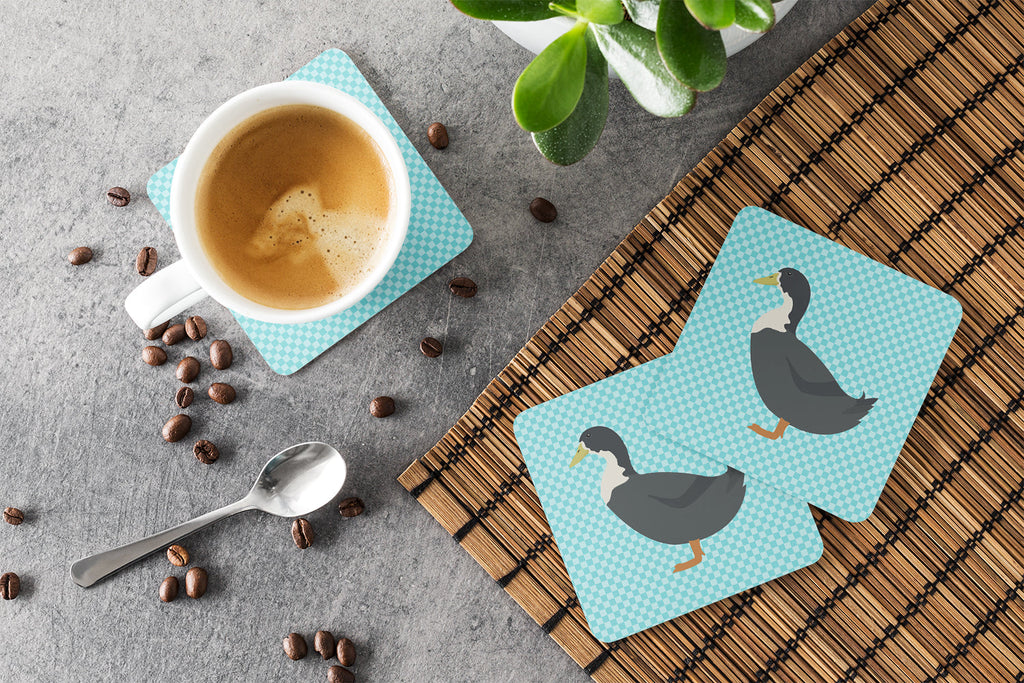 Blue Swedish Duck Blue Check Foam Coasters Set of 4 Cup Coasters for Indoor Outdoor, Tabletop Protection, Anti Slip, Mouse pad Material