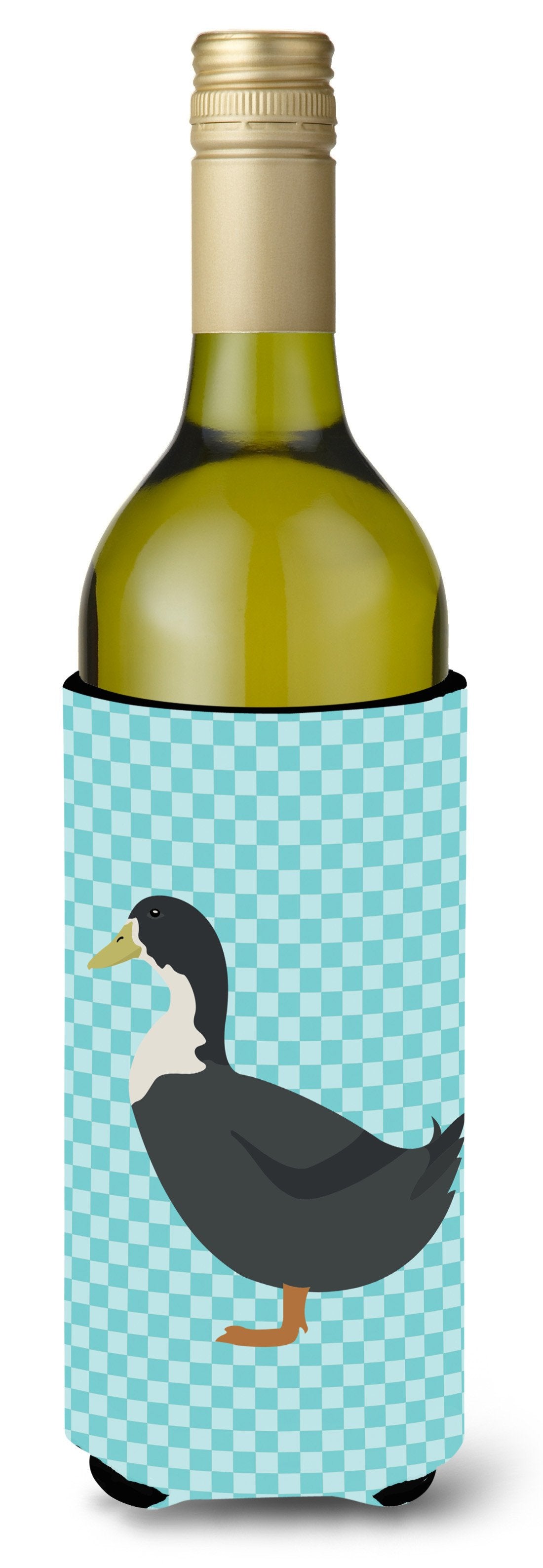 Blue Swedish Duck Blue Check Wine Bottle Hugger Gift Sleeve for Standard 750 ml Bottles, Insulated Reusable Also Fits Mini Shot & Pint Bottles