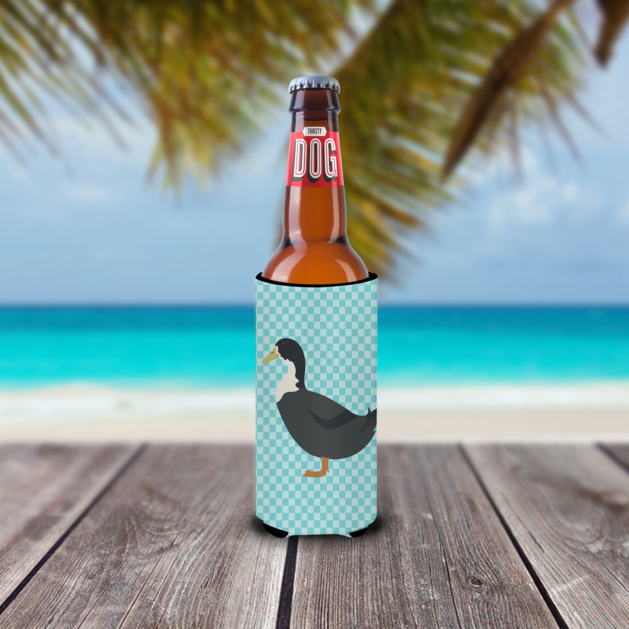 Blue Swedish Duck Blue Check Slim Can Hugger , Insulated Foam Hugger for 12 oz Slim Cans, Beer Bottles & Water Bottles, Printed in USA